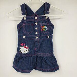 Hello Kitty Sanrio Girl's Denim Button Embroidered Pink Thread Overall Dress 4
